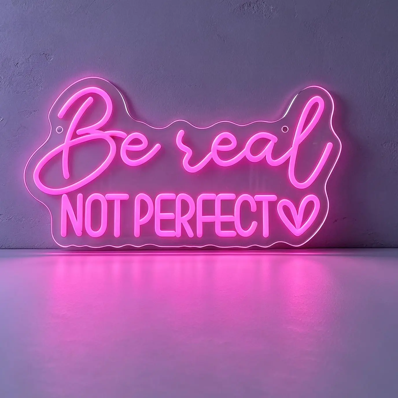 "Be Real Not Perfect" Custom Neon Sign - Acrylic Silicone Indoor Decorative Light, Dimmable USB-Powered LED, Bedroom Lighting, Modern Mood Lighting, Anniversary Gift Wall Decor