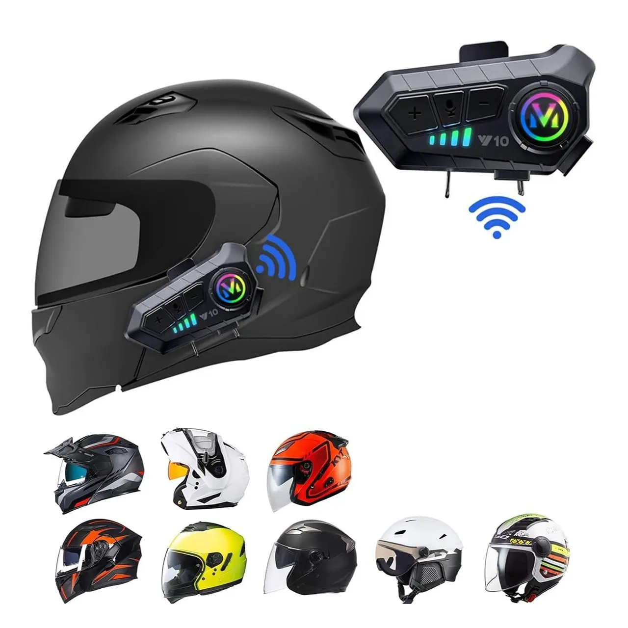 Y10 Motorcycle Helmet Headset, Wireless Stereo Earphones, Noise-Canceling Microphone, Bluetooth-compatible Compatible, Waterproof, Fits All Helmets, Motorcycle Accessory