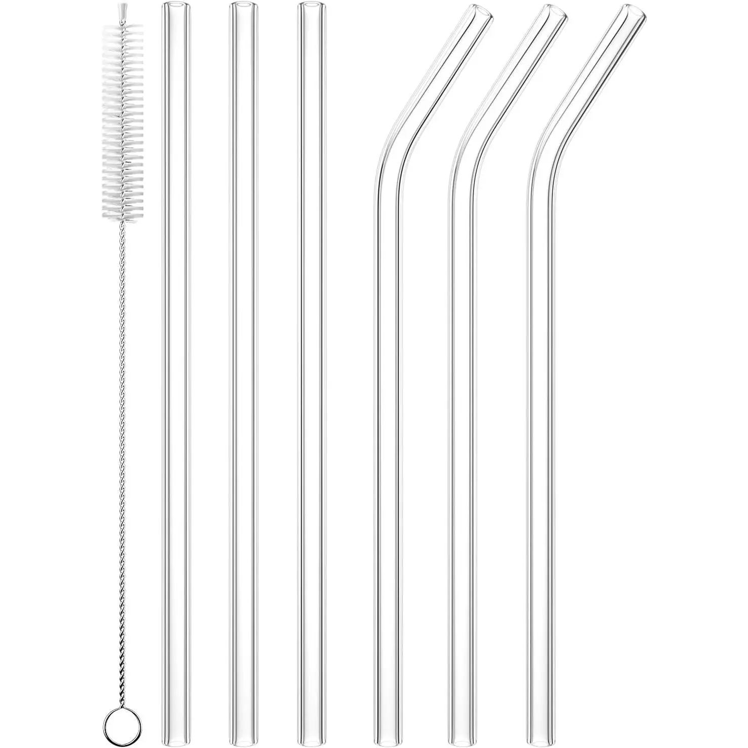 6 count  Glass Drinking Straw, Replacement Straw 7.88'' x 8MM Clear Practical Straw for 20/30/32oz Tumblers Smoothie Straws 3 Straight 3 Bent with 1 Cleaning Brush for Coffee  Juice Milkshake