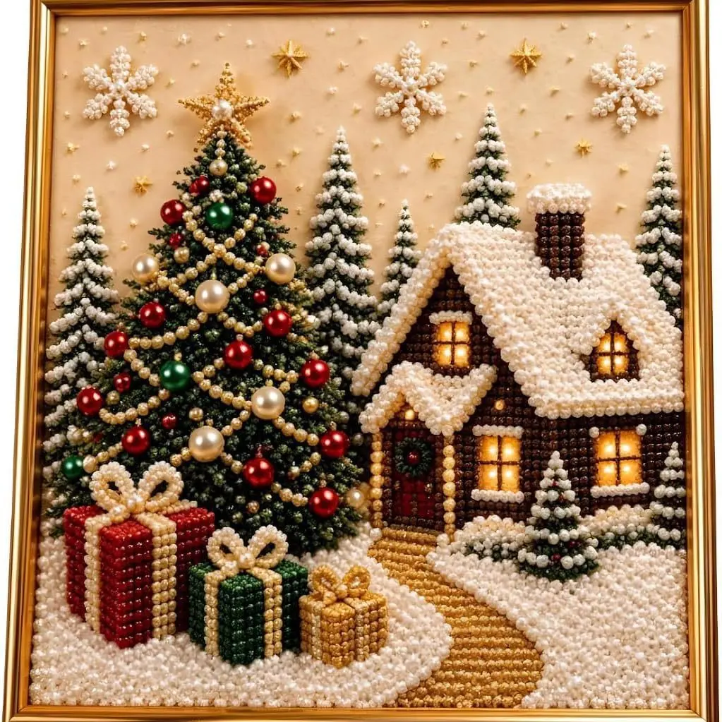 DIY Christmas Pearl Diamond Painting Kit, Creative Handcraft Set for Household Leisure & Decorative Art Projects