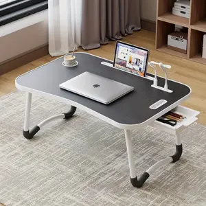Oversized Laptop Bed Desk, Portable Foldable Laptop Table, Computer Desk Tray Table with 4 USB Ports, Storage Drawer and Cup Holder, for Bed/Couch Working Reading Writing Student Learning Desk