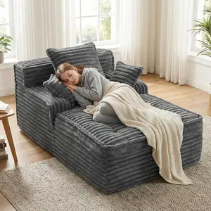 Wizoo 57'' /67'' Boneless Chaise Lounge Chair Indoor, Corduroy Small Sleeper Sofa Bed with 3 Pillows & Wide Armrest, Fluffy Comfy Chase Lounge Indoor, Compression Boneless Couch for Living Room