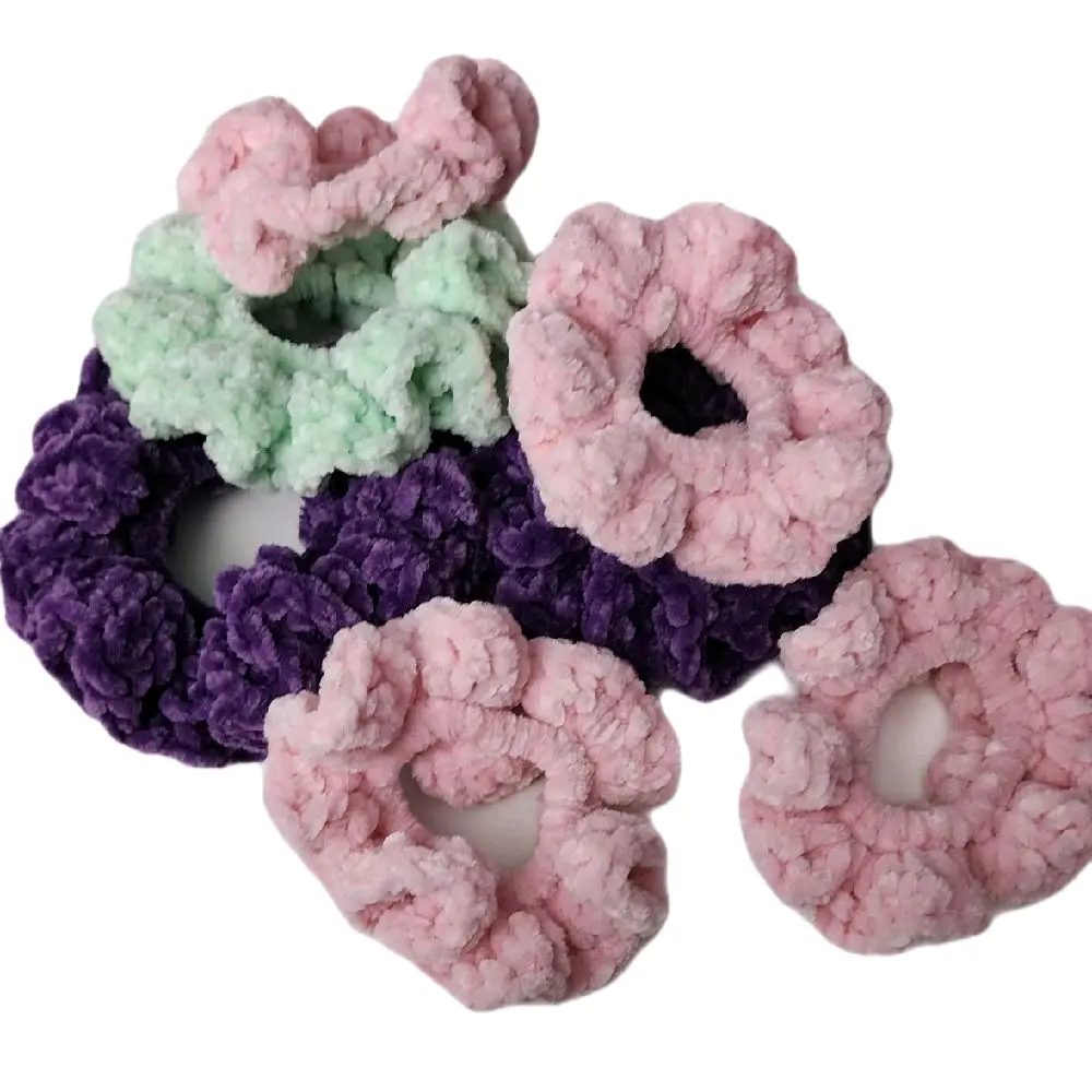 3 for 10 Handmade Crochet Scrunchies - Four Colors, Textured Design, Unique Handcrafted Style