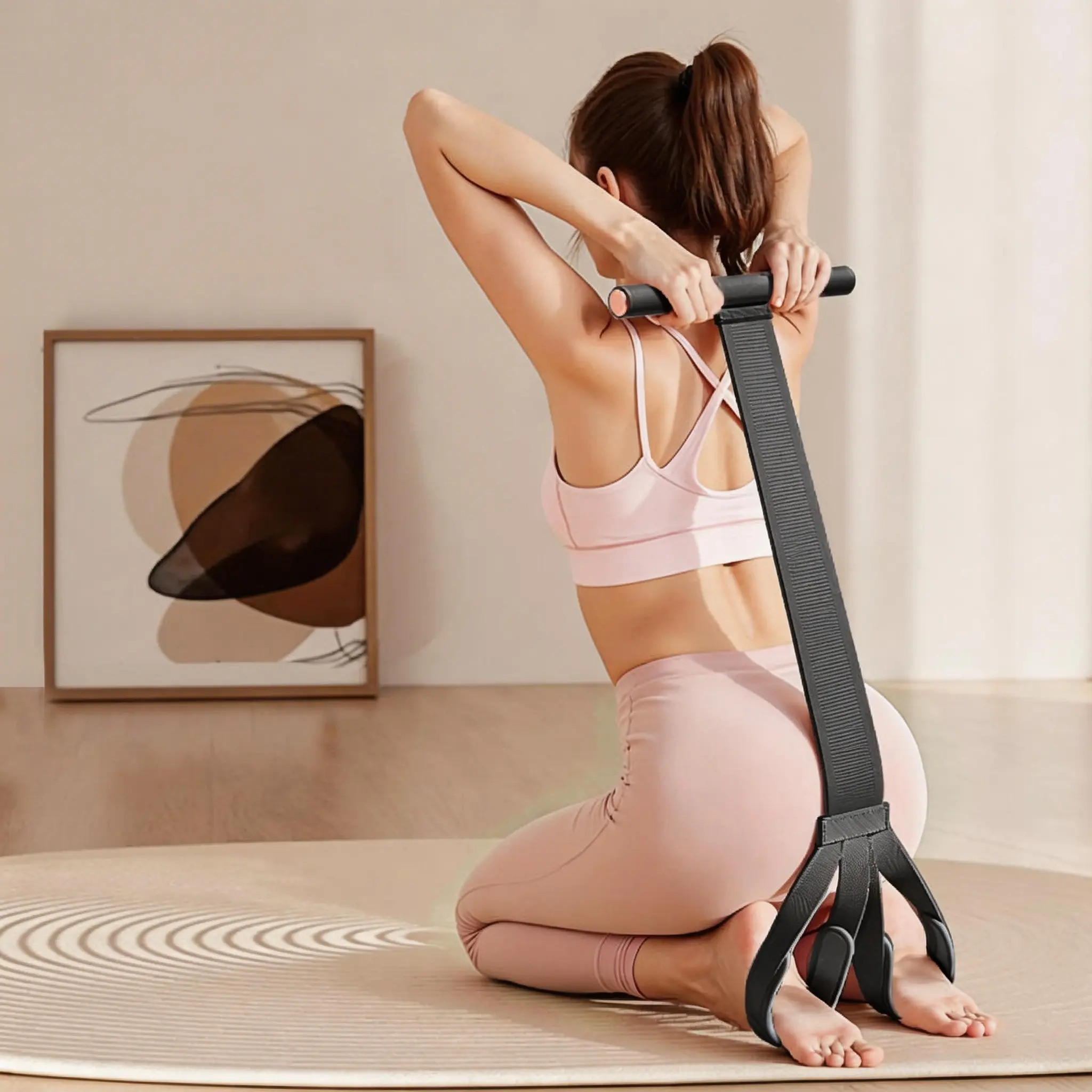Non-Slip Design Home Gym Resistance Band with ft Pedals - Butt Strengthening, Sit-Up Assist, Arm-Leg Stretches, Core Training, Versatile Use, Lightweight, Easy Storage, Improves Fitness for At-Home Workouts, Foot Pedals