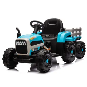 Ride on Tractor with Trailer,【24V Battery Powered】 Electric Tractor Toy, 200w*2motor 1.86-4.97MPH/Remote Control,electric car for kids,Three speed adjustable,USB,MP3 ,Bluetooth,LED light, safety belt Blue+Plastic,TIKTOK SHOP STORE