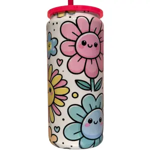Retro Happy Face Flower Tumbler – 20oz Stainless Steel Beer Can Tumbler