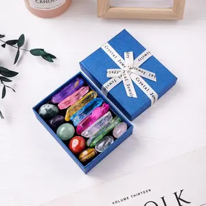 Natural Seven Chakra Therapy Electroplate Stone, 14pcs/box Healing Gemstone Bracelet, Crystal Heart Chakra Box, Chakra Healing Crystals