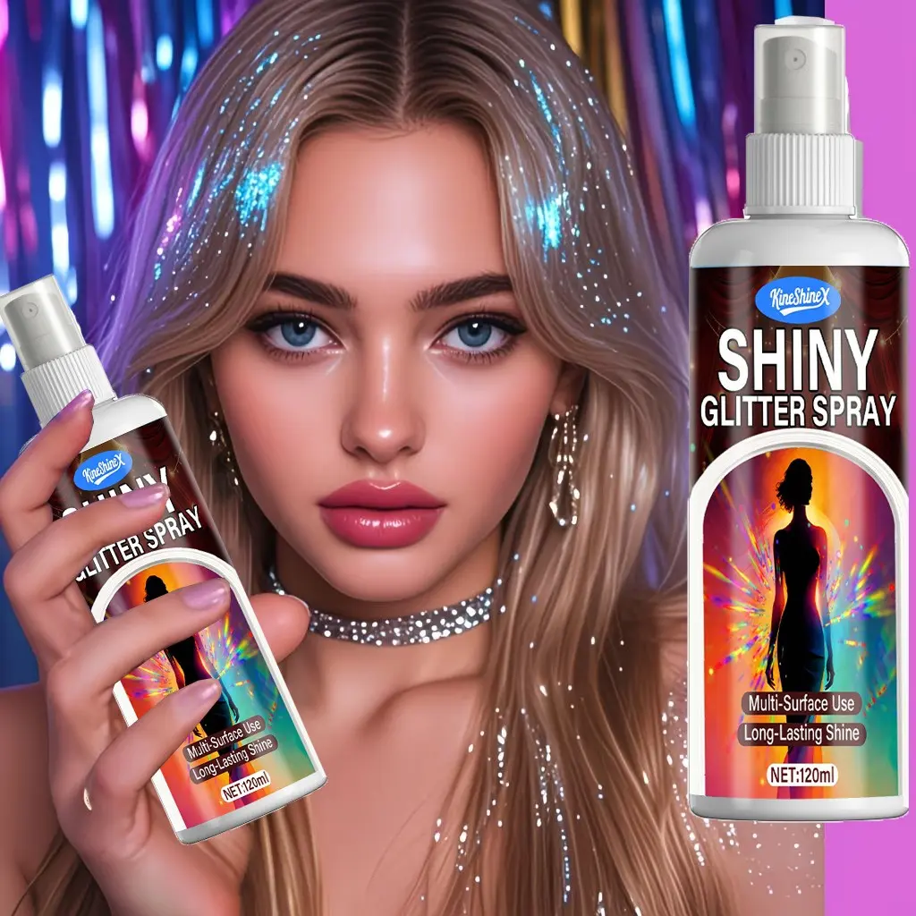 120ML Party Glitter Hair Spray, Multi-Purpose Use for Hair Body Face, Fine Mist Sparkly Shimmer Glossy Sparkles, Perfect for Parties and Events, Body Makeup, Glitter Beauty