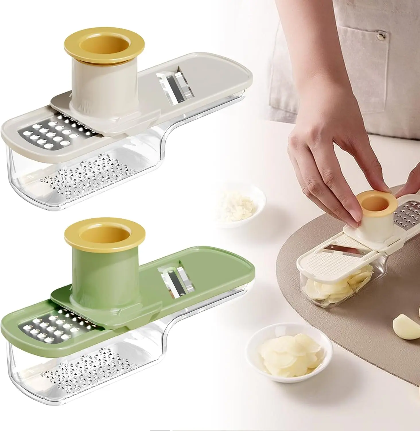 2PC Stainless Steel 4-in-1 Multifunctional Chopper Slicer Set - Compact Garlic Chopper, Mincer, Crusher, Detachable Cutter & Mandoline Slicer with Container, Durable Easy-to-Use 2026 New Kitchen Gadget for Daily Cooking