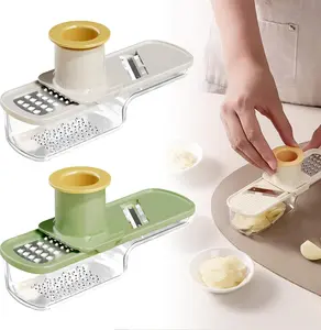 2PC Multifunctional Garlic Grinder & Mandoline Slicer 2026 New 4 in 1 Garlic Slicer Mincer Crusher Tool Vegetable Mandoline Cutter with Container Kitchen Gadgets