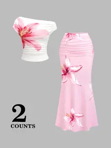 Women's Floral Print Crop Top & Shorts Set, Womenswear, Casual Fitted Design, Comfortable Breathable Fabric, Perfect for Daily Wear