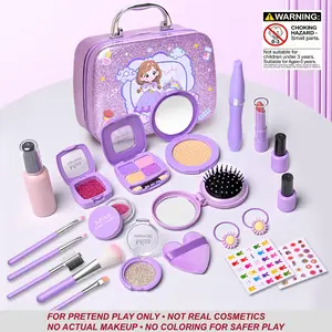 22pcs girls' simulation makeup toy set with a purple princess storage handbag, non-staining and safer, Kids Vanity, Pretend Playset. Ideal for pretend play and role-playing for girls aged 3 and above, and an excellent gift for birthdays and festivals.