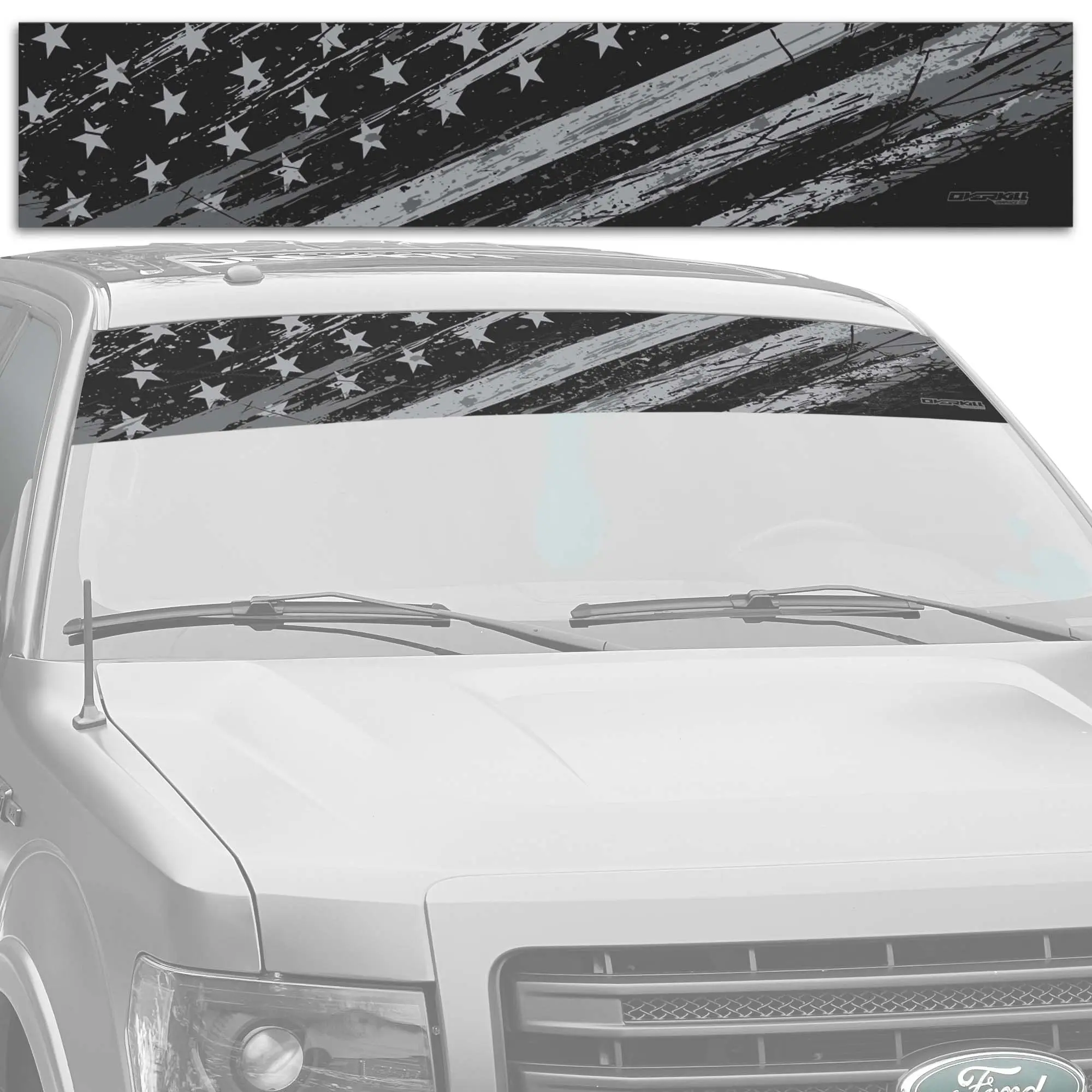Overkill Graphics co. Matte Series Opaque Printed Distressed American Flag Windshield Banner Decal Sticker 64"x12"