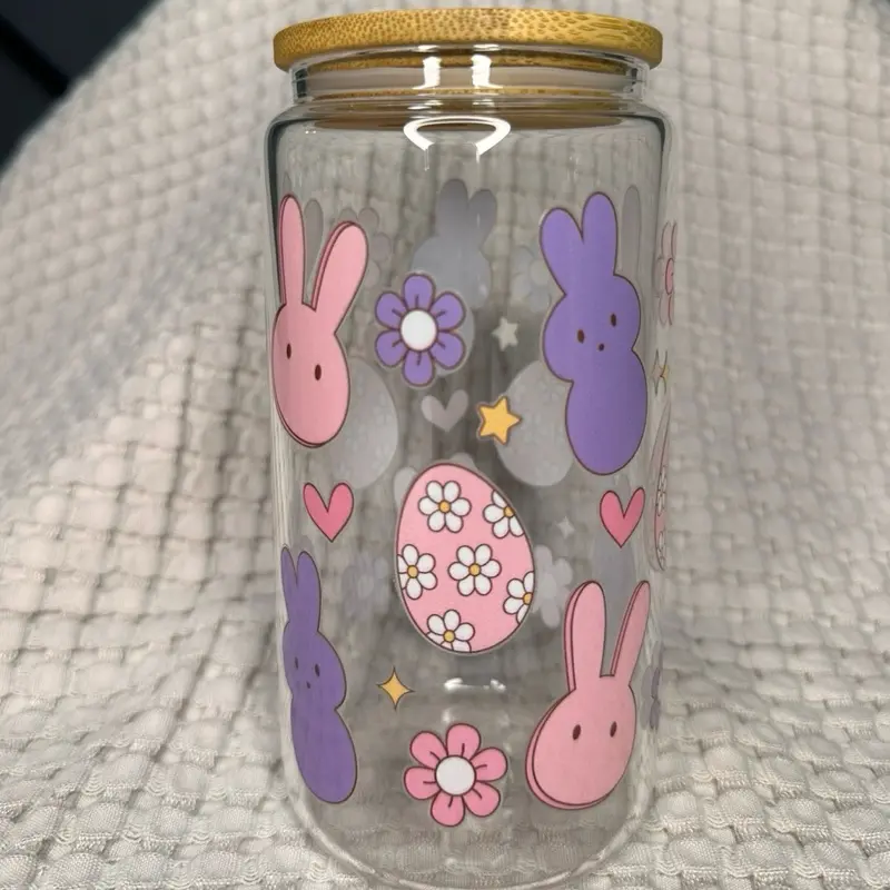 Cute Bunny Cups with Adorable Rabbit Designs and Colorful Flowers Perfect for Kids and Easter Decorations
