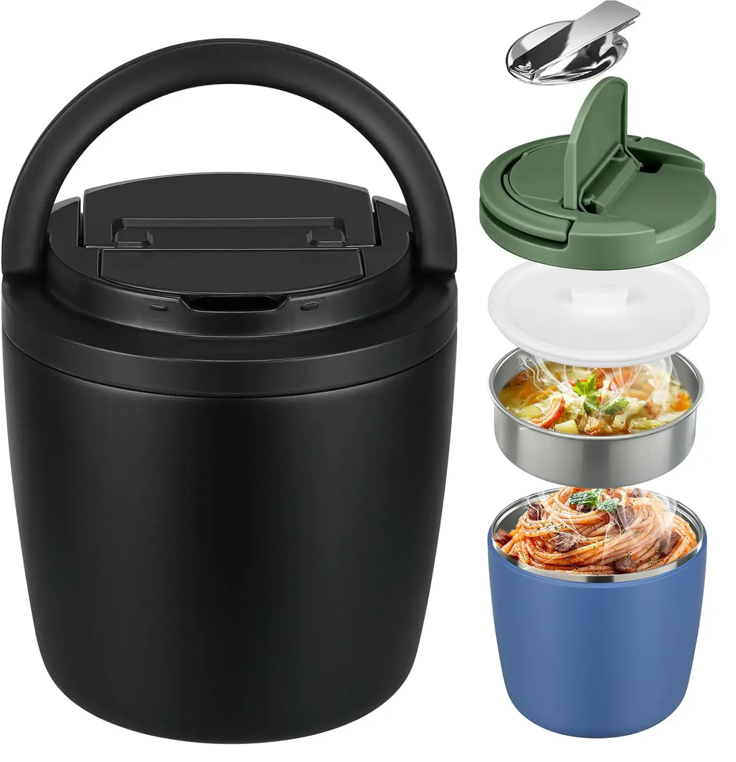 [Summer wins]  Maxso 40 Oz Stainless Steel Vacuum Insulated Lunch Container For Adults Leakproof Thermal Food Jar With Wide Mouth Buckle Lid And Spoon Tableware Tableware Tableware Tin Canister Canister Hard Shell Lunchbox Black