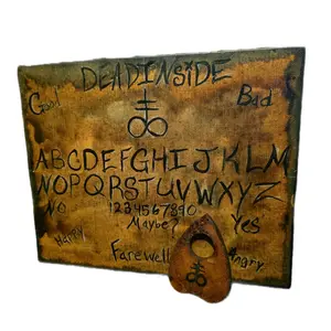 Creepy Ouija Board with Demonic Sigils Dark Aged Look Scary Travel Size Paranormal Backpack Friendly Mini Planchette for Spooky Fun Gear Enthusiasts