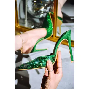 Klayton Embellished Suede Pointy Toe Heels - Green