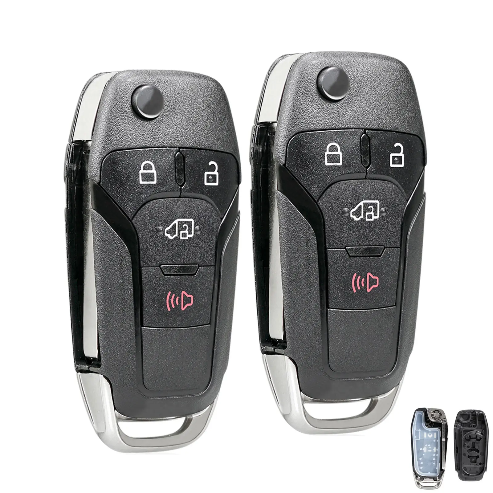 2-Pack ABS+Metal 4-Button Flip Shell Car Key Fob Replacement Case with Covers - DIY Car Accessories for 2019-2021 Ford Transit Connect Van (N5F-A08TAA) with Lock/Unlock Function, Key Lock