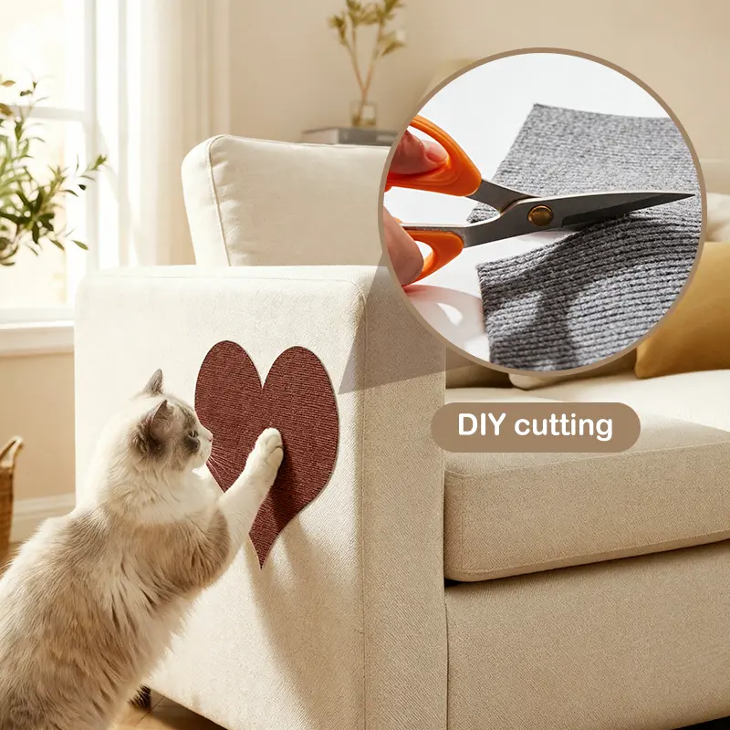 4Pcs 30*30cm(11.8*11.8 inches) Brown Durable Self-Adhesive Cat Scratching Pads - Indoor Vertical Scratchers, Sofa Furniture Wall Protectors with Textured Design