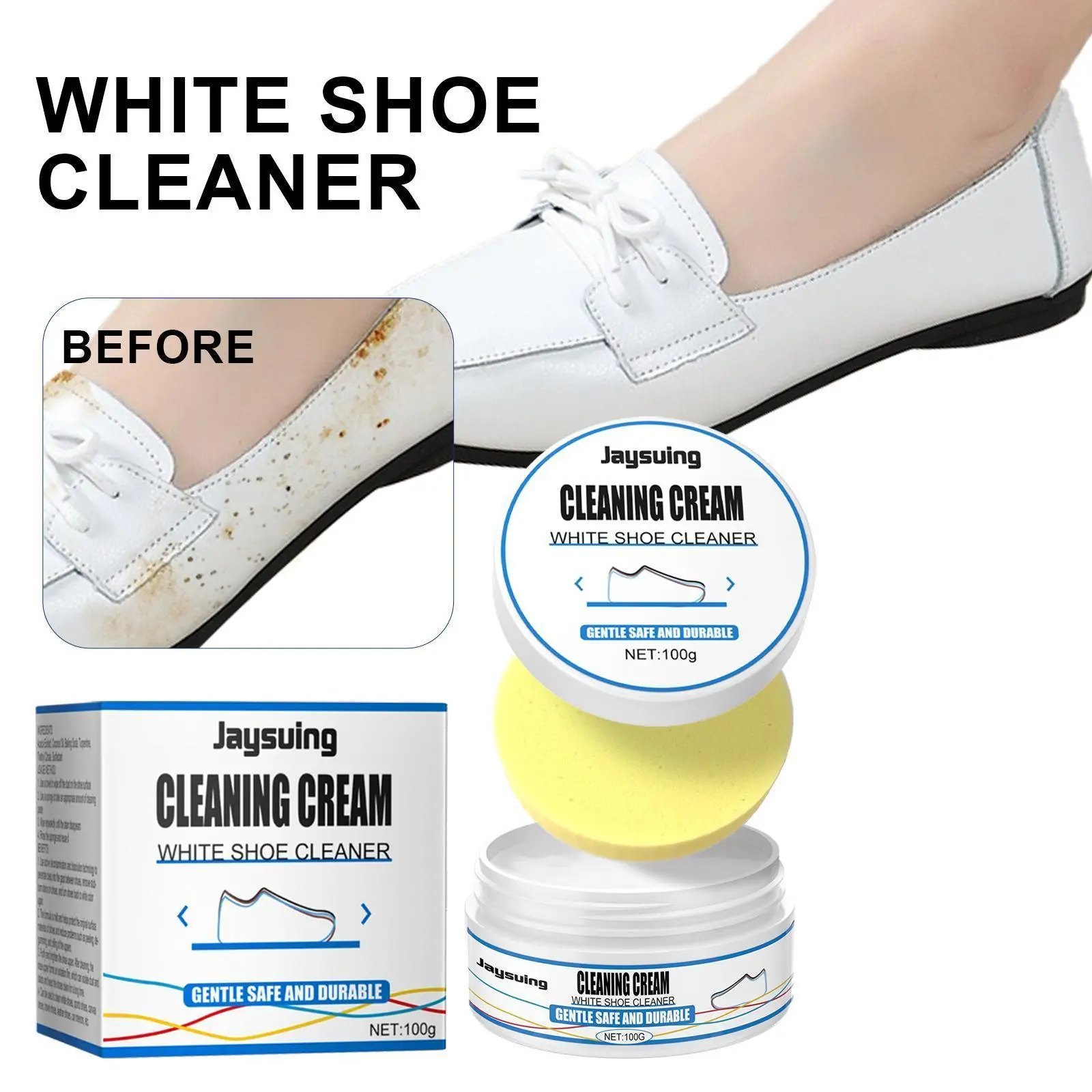 Sneaker Cleaning Kit with 100g Whitening Gel - Shoe & Footwear Stain Remover for Dirt and Yellowing, Easy Brush Application, Gel Cleaner, Removes Yellow Stains, Regular Shoe Maintenance, Restores Original Look, Shoe Brushes