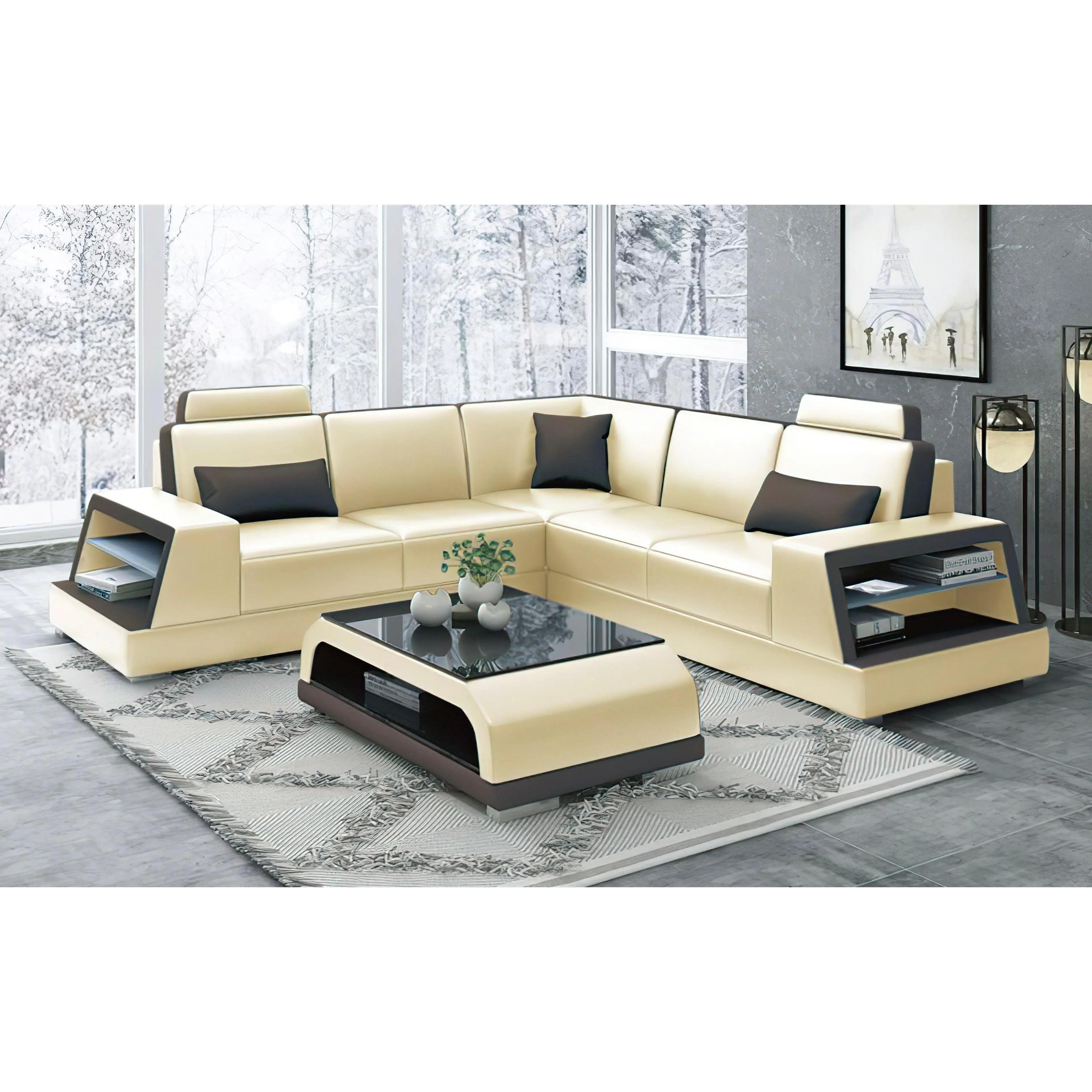 Civia Modern Futuristic Corner Leather Sectional Civia Modern Futuristic Corner Leather Sectional