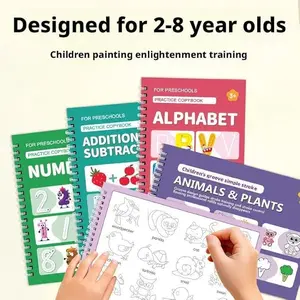 Magic Grooved Writing Practice for Kids Ages 3-8, Reusable Grooved Handwriting Workbooks,Tracing Letters Numbers, Math, Kindergarten Sight Words for Kids Ages 3-5 for Preschool
