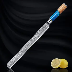 Senken Knives "Tsunami" 12-Inch Damascus Steel Brisket Knife - Forged from Japanese VG10 Steel - 12 Inch Carving Knife for Meat, Roasts & Fruit