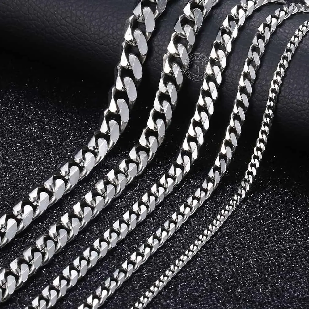 16-30" Stainless Steel Silver Cuban Curb Chain Necklace 3/5/7/9/11mm, Fashion Link Jewelry for Womens Mens Birthday Christmas Gift