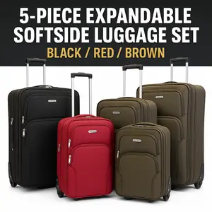 5-Piece Softside Luggage Set with 2 Wheels - Expandable Rolling Suitcases - Lightweight & Durable Travel Set for Easy Travel