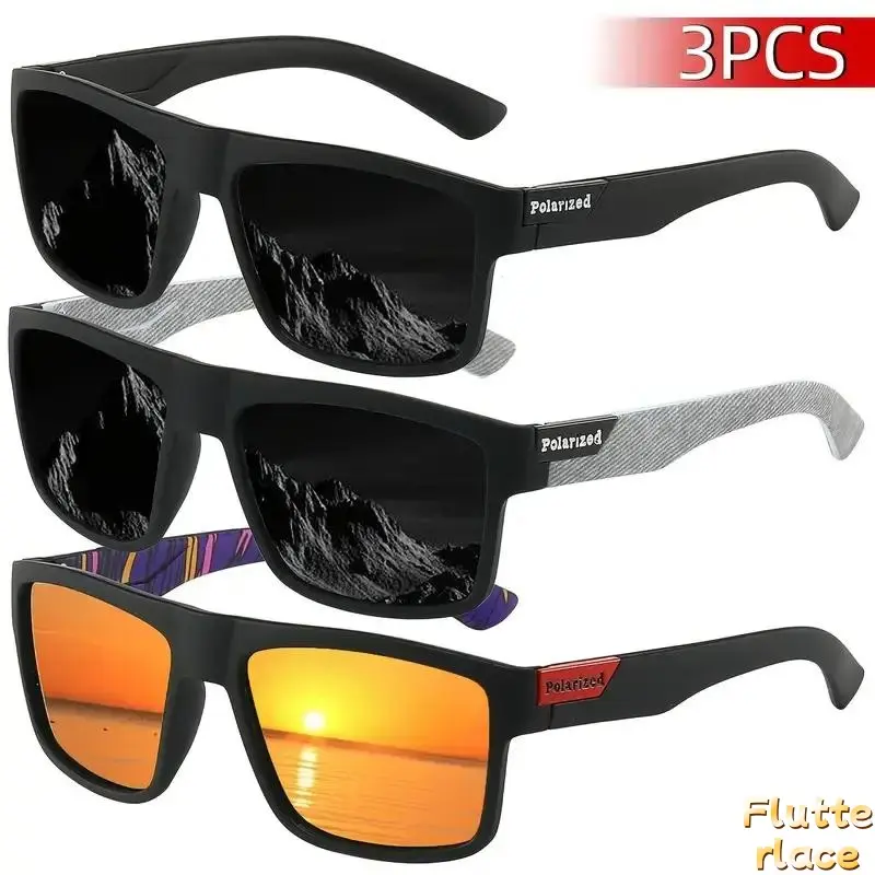 Durable 3-Pack Polarised Lens Outdoor Sports Sunglasses for Men - Anti-Glare, UV Protection, Lightweight Multi-Sports Eyewear for Travel, Daily Use