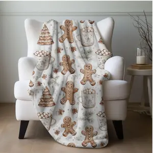 Gingerbread Man Cookies Blanket Boho Christmas Home Decor Neutral Gingerbread Holiday Hot Cocoa Decor Christmas Gift Ideas for Family Friend