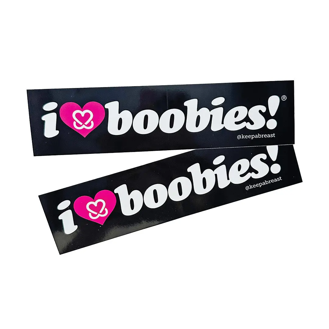 i love boobies! Double Bumper Sticker Pack - Get Graphic (Black with Pink Heart) - 2 Pack
