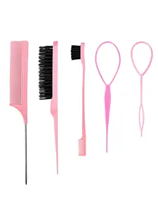 5pcs Hair Styling Tools Set, Haircare, Solid Color Braiding Comb, Split Ends Brush, Tail Comb, Eyebrow Brush, Hair Puller, Suitable for All Hair Types, Unisex