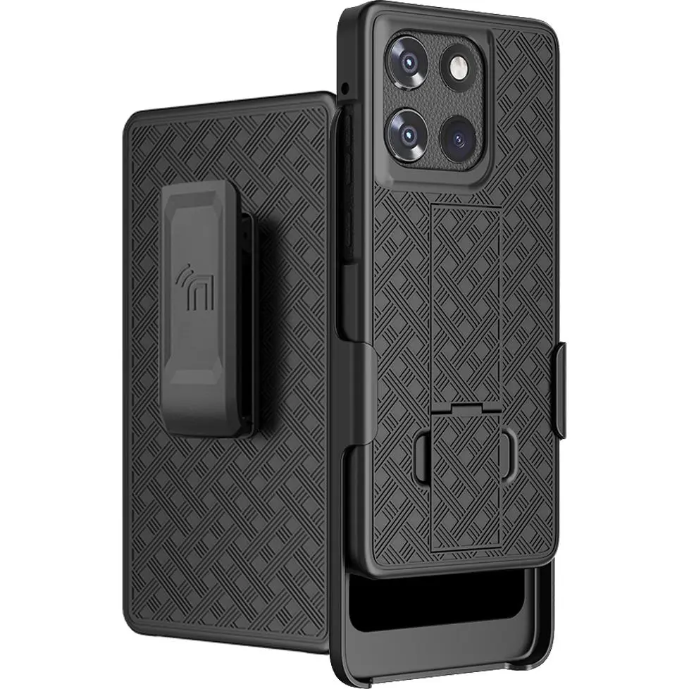 Case with Clip for Motorola Moto G Stylus 5G (2025 / 2026), Nakedcellphone Slim Hard Shell Phone Cover with Kickstand and [Rotating/Ratchet] Belt Hip Holster Combo - Black