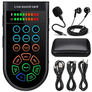 Facmogu Z8 compact handheld sound card kit is a portable microphone streaming device, perfect for live streaming, karaoke, and voice changing. Compatible with both mobile phones and computers.