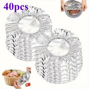 40 Heavy Duty Aluminum Foil Food Covers - Heat-Resistant, Microwave-Safe, Leak-Proof Adjustable Dish Covers - Reusable for Kitchen, Catering, Office, and Party Use - Food Preservation Covers, Tableware Accessories, Multifunctional Design, Stylish Metallic