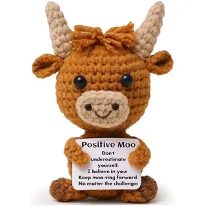 Handmade Positive Crochet Highland Cow, Easter Basket Stuffers, Birthday Gifts for Men Women, Self Care Stress Relief, Easter Egg Decor, Stuffed Animal
