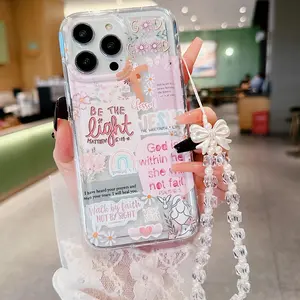 Cute Flower Pattern Phone Case with Bowknot Lanyard, Full Body Shockproof Phone Protective Cover, Decorative Smartphone Protector, Fashion Phone Accessories for iPhone 11 12 13 14 15 Pro Max, Casing