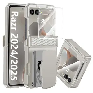 for Motorola Razr 2025 Case Wallet, Built-in Card Holder (3 Cards) & Hinge Protection & HD Screen Protector, Military Grade Protection, Rugged Protective Phone Case