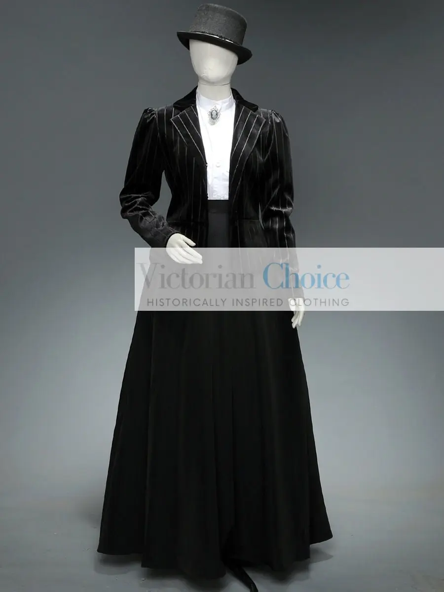 Black Victorian Edwardian 3PC White Shirt, Jacket, Full Skirt Suit Dress, Suffragists Dress, Gothic Victorian Witch Ghost Halloween Costume