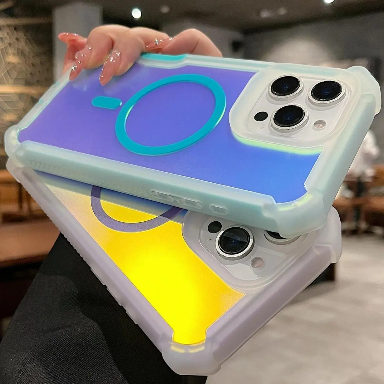 Magsafe-Compatible Color Changing Shiny Casing for iPhone 17/16/15/14/13/12 Pro Max - Air Shockproof Protection, Wireless Charge Support, Transparent Smartphone Case, Mother's Day Gift Phone Accessory
