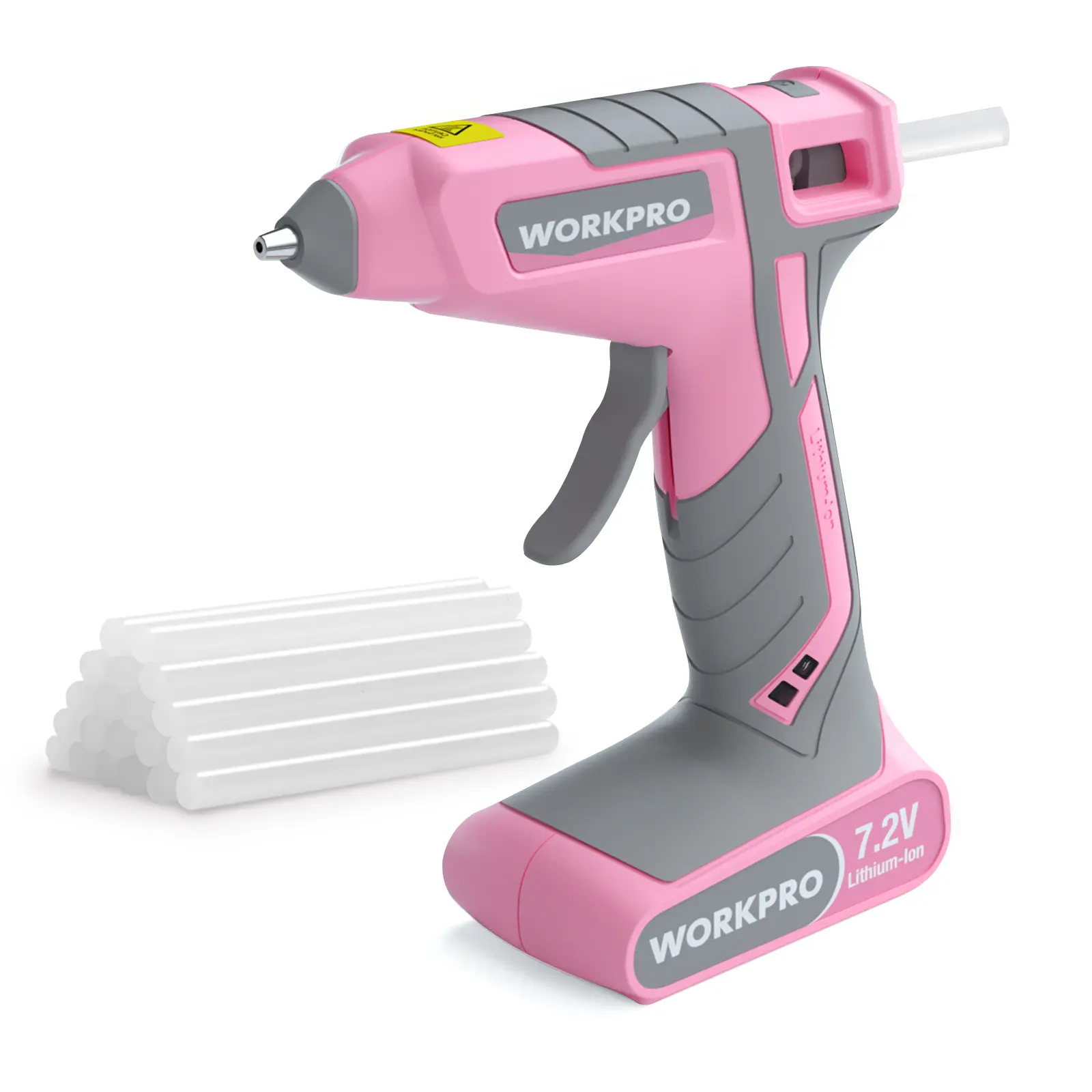 #summersale WORKPRO Pink Cordless Hot Melt Glue Gun, 7.2V Rechargeable Fast Preheating Glue Gun Kit with 20 Pc Premium Mini Glue Stick, Automatic-Power-Off Glue Gun for Art, Craft, Decoration - Pink Ribbon