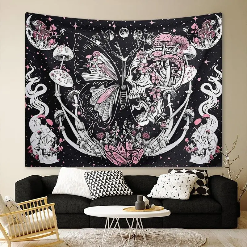 Butterfly Mushroom Wall Tapestry, Decorative Tapestry, Bohemian Tapestry Style, 1 Count Home Decor Hanging Tapestry, Room Decor Wall Hanging Tapestry, Wall Art Decoration for Home Decor