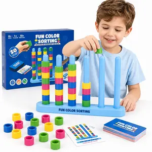 Color Stacking Challenge – STEM Sorting & Stacking Puzzle Toy for Ages 6+, Fast-Paced Family Board Game with 1 Tray + 50 Cards + 40 Rings, Screen-Free Party Game for Boys & Girls