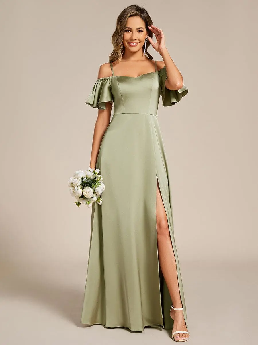 Ever-Pretty Women's 2026 Chic Satin Bridesmaid Dress, Short Sleeve, Off-Shoulder A-Line, Zipper Closure, Fits Various Sizes, Premium Fabric Style 00437, Garment, Shortsleeve