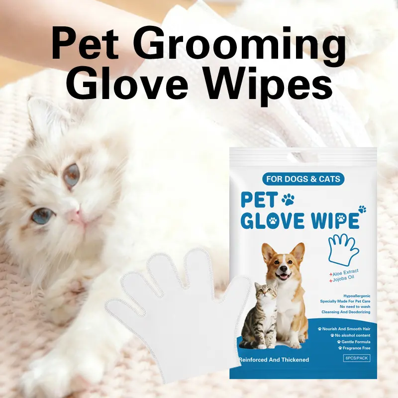 Pet cleaning and deodorizing gloves wet wipes, Puppy Wipes, suitable for dogs and cats, low allergenicity, moisturizing and nourishing pet hair, pet beauty gloves wet wipes, can also be used for horse hair care Grooming Products