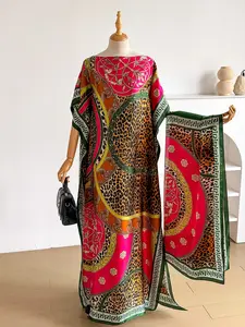 Women's Leopard Print Robe Set, Spring Summer Thin Loose Fit, Casual Style Shawl Scarf, Beach Sun Protection Satin Silk, Swimwear Cover Up Outfit, Swim Cover Ups, Swimsuit Cover Up, Swimsuit Coverups