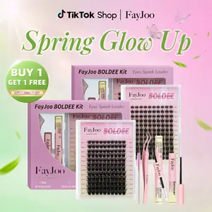 【BUY 1 GET 1 FREE】FayJoo  DIY Lash Clusters Kit - Soft Fluffy Long-Lasting Lashes with Glue Remover & Tweezer for Beginners Easy At-Home Application - Eyelash Set