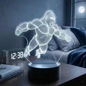 Silverback Gorilla 3D Acrylic Night Light, 6-Color LED Touch Sensor, Battery/USB Powered, Bedroom Living Room Decor Lamp