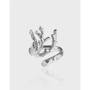 Niche design tree branch lava texture fashionable and versatile personality open non-fading ring birthday gift for men and women